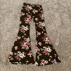 Olive Green floral print bell bottoms